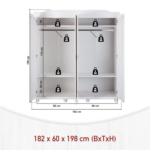 Armadio a 4 Ante Bianco Legno Appendiabiti Mobile Camera Letto Cabina Guardaroba