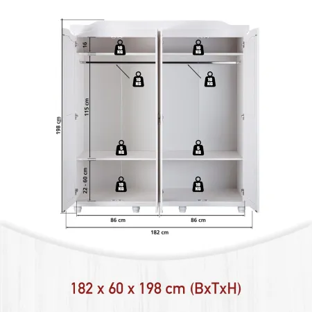 Armadio a 4 Ante Bianco Legno Appendiabiti Mobile Camera Letto Cabina Guardaroba