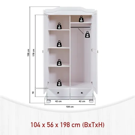 Armadio 2 Ante 2 Cassetti con Ripiani e Appendiabiti Cabina Guardaroba