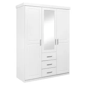 Armadio 3 Ante Bianco Specchio Cassetti Appendiabiti Camera da Letto