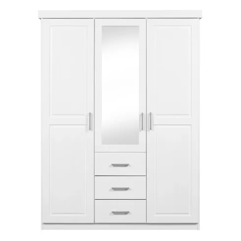 Armadio 3 Ante Bianco Specchio Cassetti Appendiabiti Camera da Letto