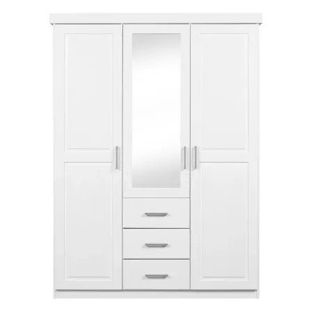 Armadio 3 Ante Bianco Specchio Cassetti Appendiabiti Camera da Letto