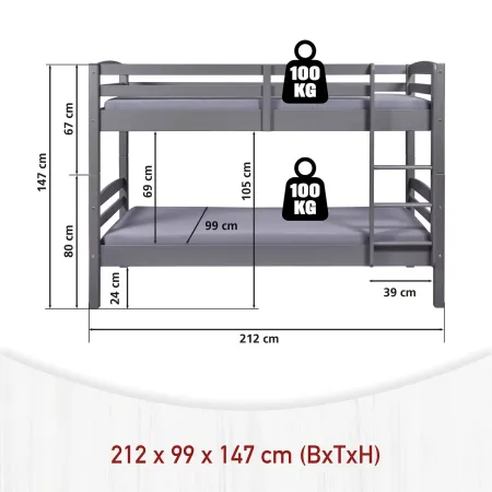2 Letti Singoli a Castello per Materasso 90x200 Rete a Doghe Cameretta Bambini | BricoShop24