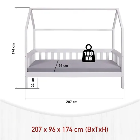 Letto singolo 90x200 cm Bianco con Tetto Doghe