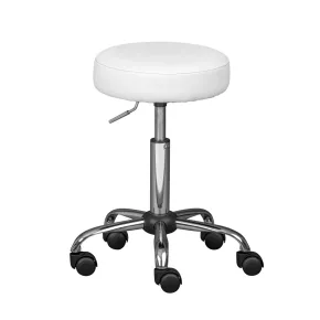 Sgabello Basso con Ruote a Rotelle Bianco Ecopelle in Metallo Imbottito Cucina | BricoShop24
