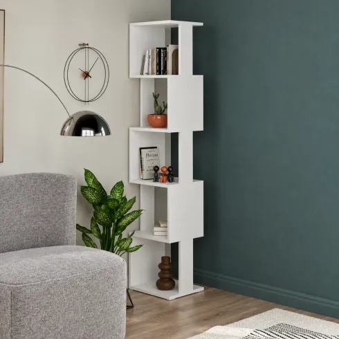 Libreria Moderna a 5 Ripiani Scaffale Bianco per Camera Soggiorno