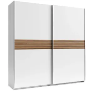 Armadio Camera da Letto 2 Ante Scorrevoli Bianco Inserti Rovere 200 cm