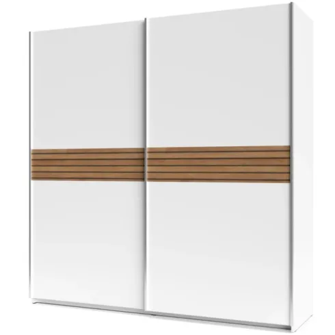 Armadio Camera da Letto 2 Ante Scorrevoli Bianco Inserti Rovere 200 cm