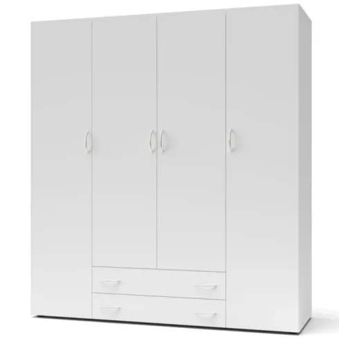Armadio Bianco 4 Ante 2 Cassetti con Ripiani Camera da Letto 160 cm