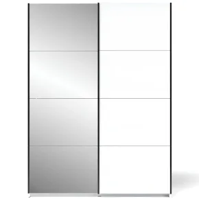 Armadio con Specchio Camera da Letto Bianco 2 Ante Scorrevoli 150 cm 2