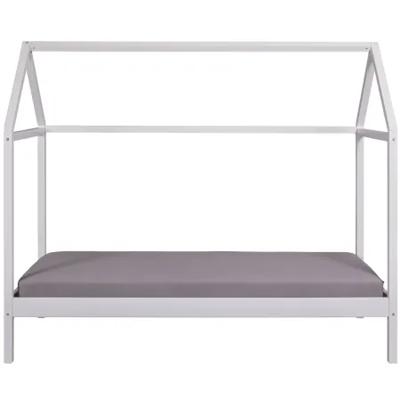 Letto Singolo 90x200 cm Struttura a Casetta in Legno Massello Bianco