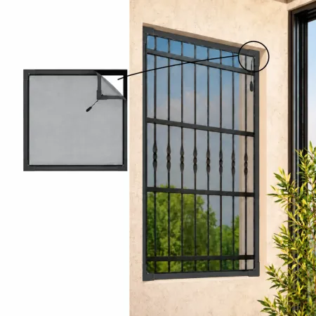 Zanzariera per Grate 150x150 cm Grigio con Magnete Perimetrale