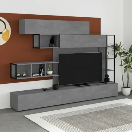 Mobile TV da Soggiorno Parete Attrezzata 260 cm Grigio Pensili Librerie