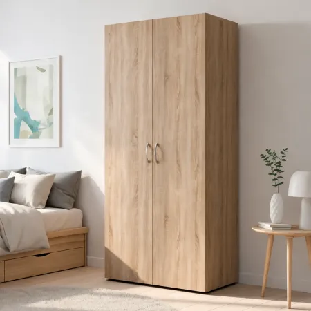 Armadio 2 Ante Rovere Guardaroba Camera da Letto con Appendiabiti