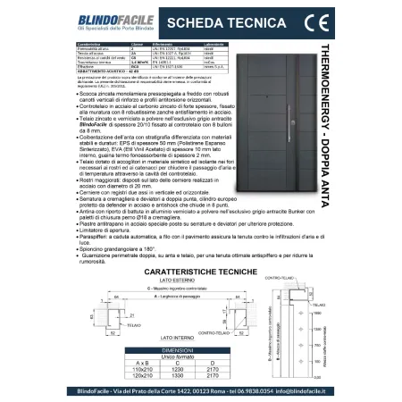 Porta Blinda 2 Ante da Interno Configurabile Classe 3-4 Noce e Bianco