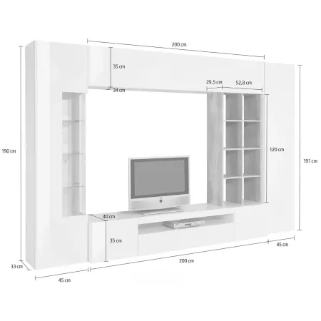 Parete da Soggiorno Mobile TV Vetrina Pensili 290 cm Ardesia Acero