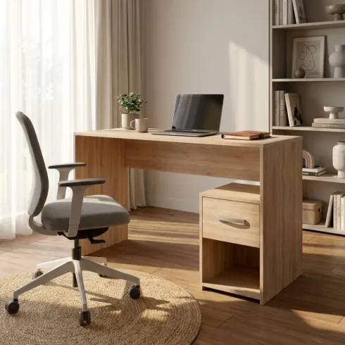 Scrivania in Legno di Quercia Porta Pc per Ufficio o Studio con Cassetti