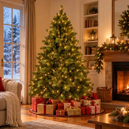 Albero di Natale Artificiale 210 cm in PVC Base 138 cm ad Ombrello