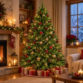 Albero di Natale Artificiale 210 cm in PVC Base 138 cm ad Ombrello 2