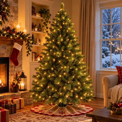 Albero di Natale 240 cm in PVC Rami Apertura Ombrello Base 153 cm