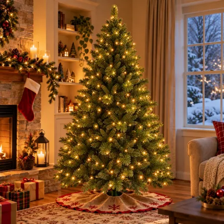 Albero di Natale 240 cm in PVC Rami Apertura Ombrello Base 153 cm