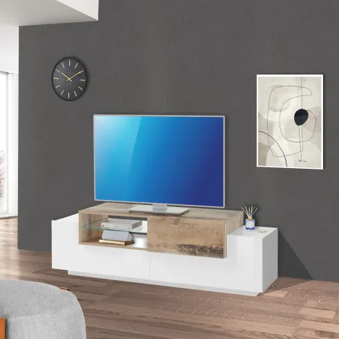 Mobile Porta TV Bianco Acero 160 cm Madia Bassa per Soggiorno