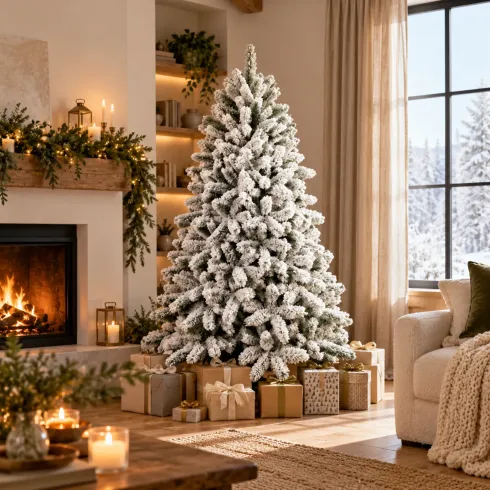Albero di Natale 180 cm Artificiale Innevato Bianco PVC Diametro 145 cm
