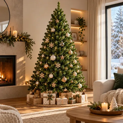 Albero di Natale Artificiale Verde 210 cm Rami in PVC Diametro 124 cm