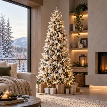 Albero di Natale Bianco Innevato 180 cm Artificiale PE PVC Base 86 cm