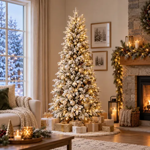 Albero di Natale Bianco Innevato 180 cm Artificiale PE PVC Base 86 cm