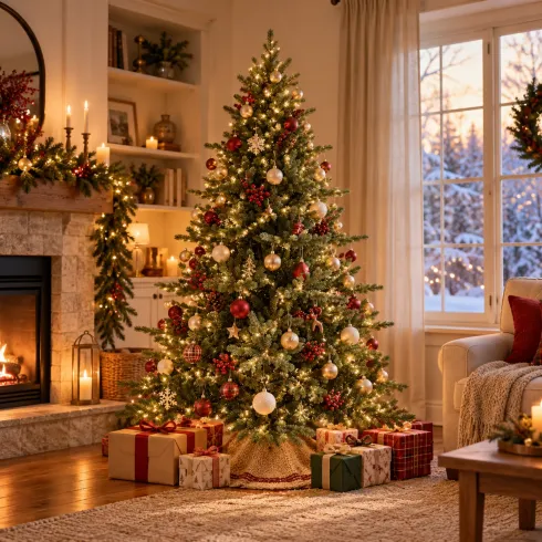 Albero di Natale Verde 240 cm Artificiale Base 173 cm in PE PVC