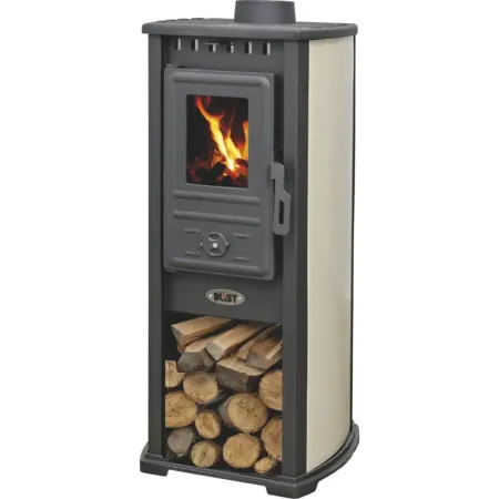Stufa a Legna 7 kW Beige Acciaio Ghisa Classe A+ Portalegna da Interno