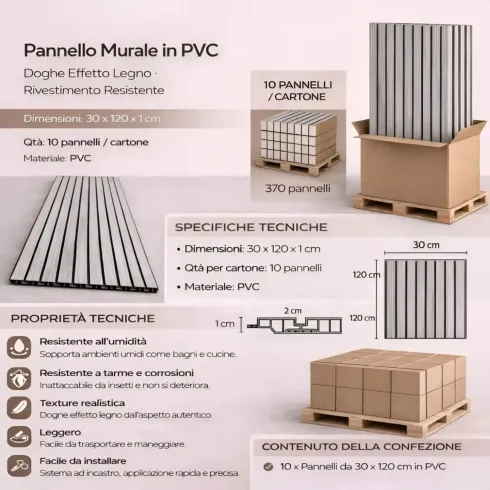 Set 10 Pannelli Decorativi Effetto Legno Doghe PVC 120x30 Rivestimento