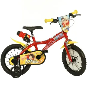 Bicicletta One Piece per Bambini Rosso 14 Pollici con Rotelle Accessori