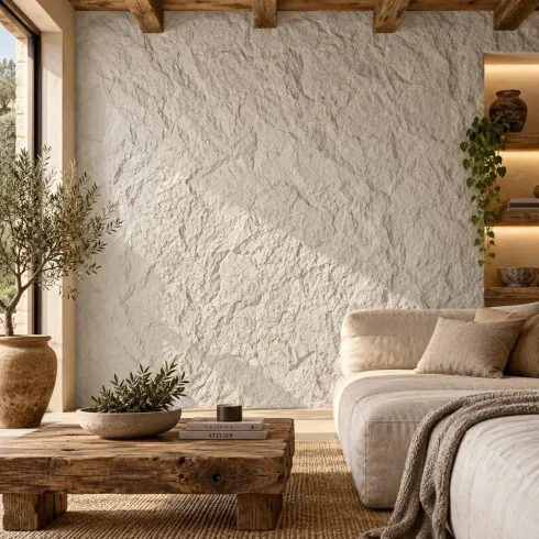 10 Pannelli da Parete Decorativi 3D Effetto Pietra Bianco PU 120x60 cm