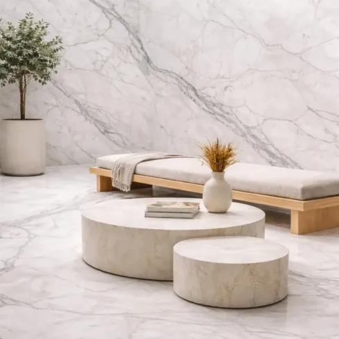 6 Pannelli Murali PVC Effetto Marmo Bianco Impermeabili 120x60 cm