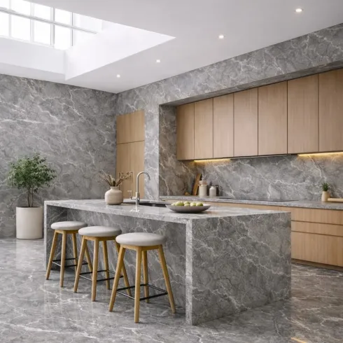 6 Pannelli Murali PVC Effetto Marmo Grigio Impermeabili 120x60 cm