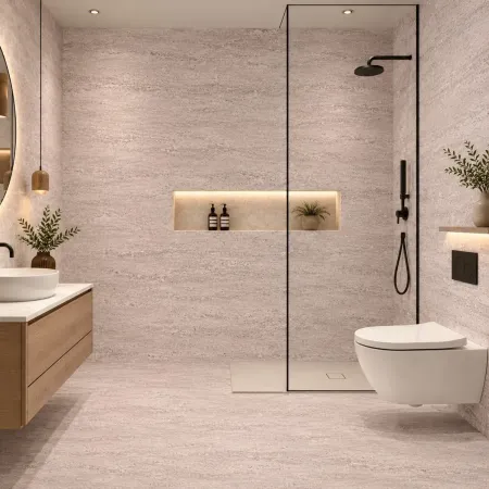 Set 6 Pannelli Murali PVC Effetto Travertino Beige 120x60 Impermeabile