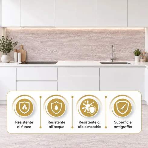 Set 6 Pannelli Murali PVC Effetto Travertino Beige 120x60 Impermeabile