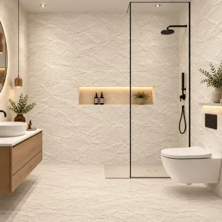 Pannelli Murali PVC Effetto Pietra Bianco Leccese 6 Pezzi 120x60 cm