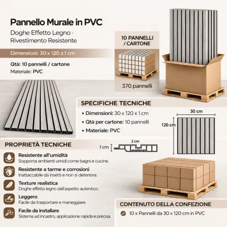 10 Pannelli a Parete Decorativi PVC Effetto Legno Grigio 120x30 cm