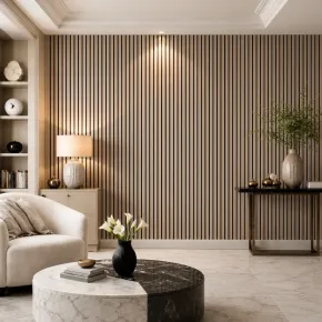 Set 4 Pannelli Acustici a Doghe Effetto Rovere HDF Feltro 120x60 cm 2