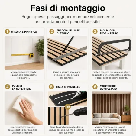 Set 4 Pannelli Acustici a Doghe Effetto Noce HDF Feltro 120x60 cm