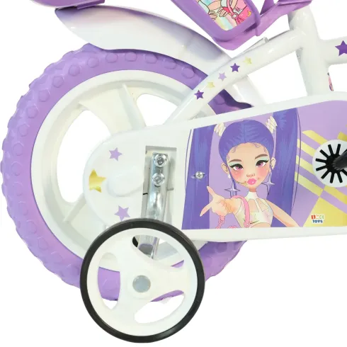 Bicicletta da Bambini 12 Pollici K-Pop Bianco Viola Cestino Rotelle