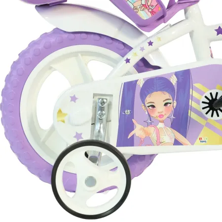 Bicicletta da Bambini 12 Pollici K-Pop Bianco Viola Cestino Rotelle