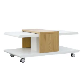 Tavolo Caffe 110x66 Bianco con Ruote Basso Salotto Divano Tavolino Rettangolare