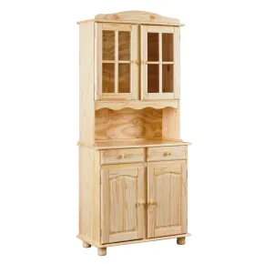 Mobile Alto Credenza Vetrina 2 Ante 2 Cassetti Pino da Soggiorno Cucina Rustico | BricoShop24