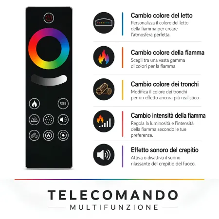 Camino Elettrico da Incasso 127 cm LED RGB Wi-Fi 1500W con Telecomando