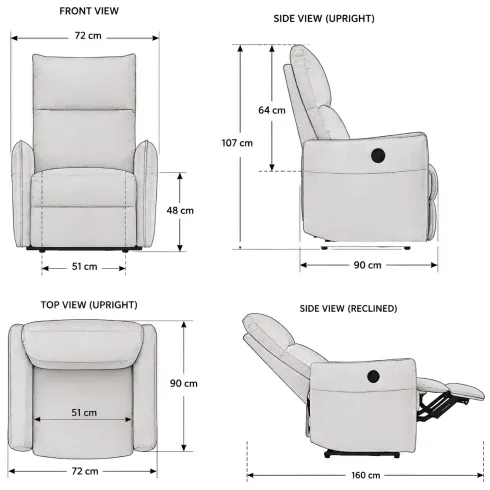 Poltrona Relax Elettrica Reclinabile in Tessuto Grigio Camera Soggiorno