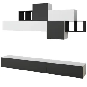 Parete Attrezzata in Legno Bianco e Antracite 260 cm Ante a Ribalta Porta TV